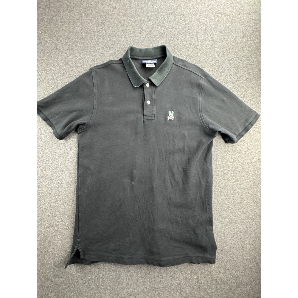 Psycho Bunny Mens Polo Shirt Sz 6 (Large) Black Pima Cotton Short Sleeve *STAINS